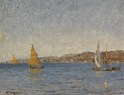 Julius Ludwig Friedrich Runge Segelboote vor der Kuste an einem Sonnentag oil painting reproduction